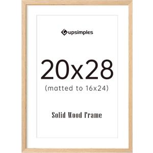 upsimples 20x28 Picture Frame Solid Wooden, Nursery Decor, 1Pack Natural | 100% Solid Wood, Fit 16x24 with Mat and 20 x 28 Poster, Wall Decor or Tabletop Display, Safe For Nursery Kids Room