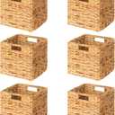SpaceAid 6 Pack Wicker Basket, Storage Baskets for Organizing, Woven Rattan Basket with Handles for Shelves, Water Hyacinth Large Cube Organizer Storage Bin, 12x12x12 inch, Natural