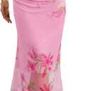 MEROKEETY Women's Summer Floral Mesh Midi Skirt 2026 Casual Trendy High Waist Ruched Boho Skirts (Medium, Pink)