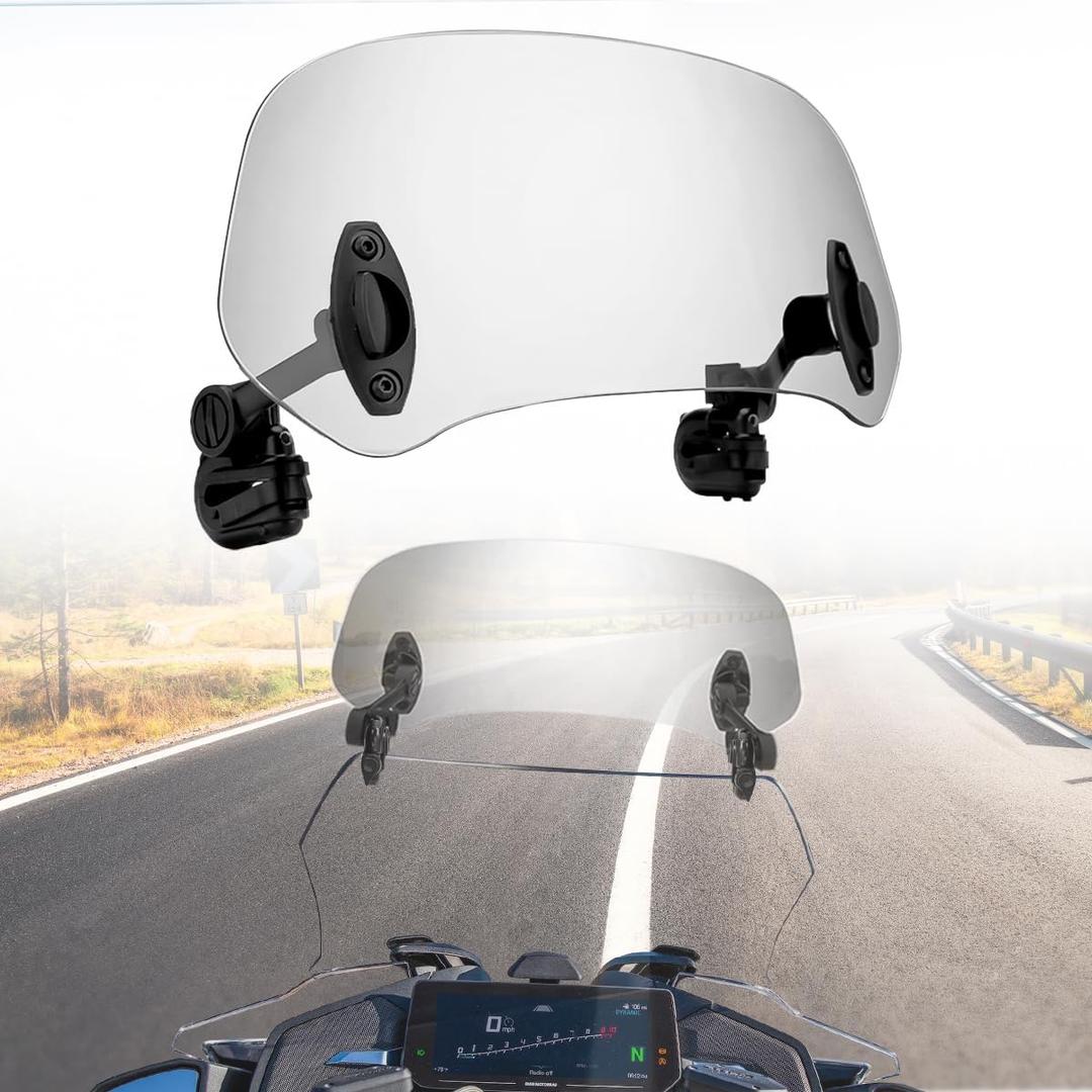 Motorcycle Universal 37cm Windshield Extension Adjustable Clip Wind Deflector for Kawasaki Yamaha Harley Suzuki Buell Triumph Ducati Aprilia Spoiler Windscreen,Smoke
