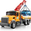Kids Tow Truck Toy for Boys Age 3-5, Friction Powered Crane Transport Vehicle with Light and Sound, Flatbed Truck Toy, Birthday Gifts for Toddlers Boys Girls