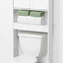 White Bathroom Spacesaver with Cabinet and 3 Shelves, Zenna Home Country Cottage over-the-Toilet, 30.5 inches from ground