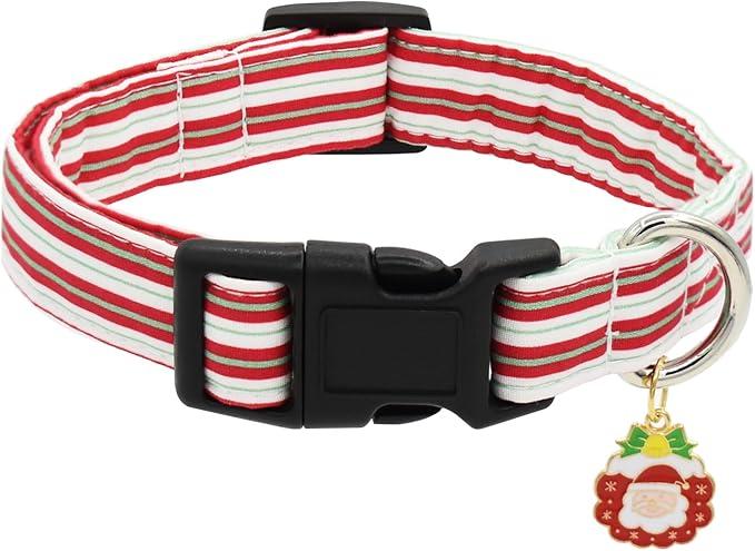 Bubblepup Christmas Dog Collar, Soft Cotton Pet Collars Red Stripe Dog Collars for Small Medium Large Dogs