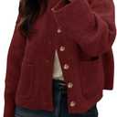 Cicy Bell Womens Chunky Knit Cardigan Sweaters Button Down Mock Neck Open Front Jacket Winter Casual Outerwear with Pockets (Large, Wine Red)