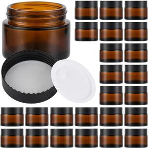 Glass Jars with Lids,Eco-Friendly Cosmetic Containers with Airtight Black Lids & Liners, Multi-Color Options for Cream, Lotion, Body Butter, DIY Skincare Travel Jars (Amber, 2oz)