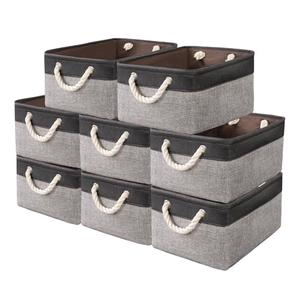 10 Pack Storage Basket Bins & Decorative Baskets Fabric Storage Cubes Containers Bulk W/Handles for Office, Home, Books, Clothes, Bedroom, Closet (Black/Grey)