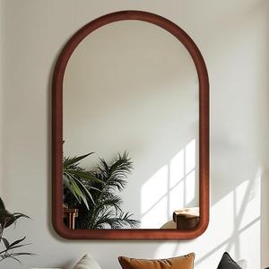36"x24" Arched Bathroom Mirror, Wall Mounted Vanity Plush Flannel Frame Mirror for Bedroom, Entryway, Living Room, Dark Brown