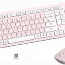 Wireless Keyboard and Mouse Combo, Reccazr 2.4G FullSized Keyboard and Mouse Cordless, 3 DPI Adjustable Mouse, DualSystem Keyboard for Computer/Laptop/Windows/Mac (Pink & White)