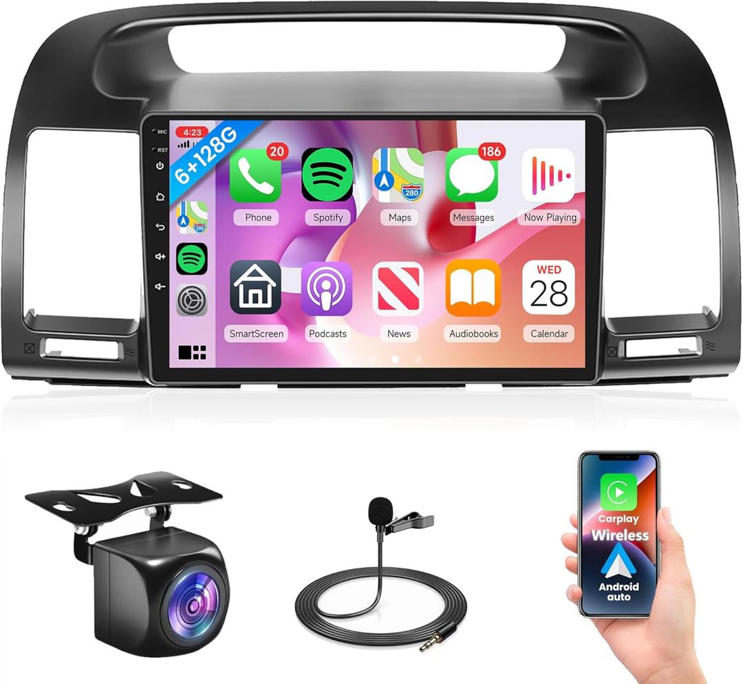 8Core 6G+128G Android 13 Car Radio for Toyota Camry 2000-2006, Rimoody Car Stereo Wireless Carplay Andorid auto Mirror Link DSP 9'' HD Touchscreen GPS WiFi Bluetooth FM/RDS SWC Backup Camera