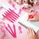 Yexiya 96 Pcs Breast Cancer Awareness Pens with Back Cards Bundle Ties Pink Ribbon Ballpoint Pen Breast Cancer Awareness Accessories for Charity Recognition Public Event Nonprofit, Pink Barrel