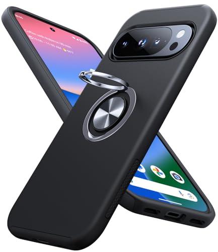JAME for Google Pixel 10 Pro XL Case, Slim Fit Cover with Metal Ring Holder Stand Kickstand, Dual Layer Military Grade Shockproof Protective Phone Case for Google Pixel 10 Pro XL 6.8", Black