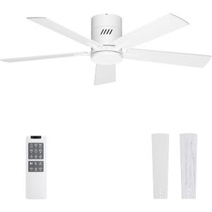Ohniyou Ceiling Fan with Lights, 48" Flush Mount Ceiling Fan with Light and Remote, Low Profile, Silent DC Motor, Dimmable for Bedroom Living Room, White