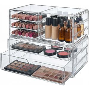 Acrylic Makeup Organizer with 6 Drawers, 11" Stackable Office Desk Organizer Accessories, Clear Bathroom Storage Drawers for Makeup Palettes, Cosmetics, Vanity, Art Craft Supplies