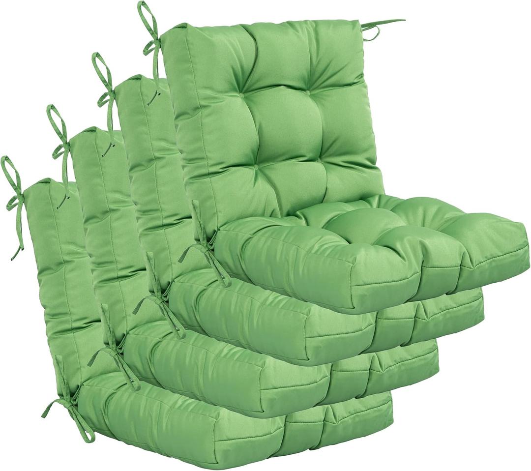 QILLOWAY Outdoor Chair Cushion for Patio Furniture, Waterproof Patio Cushions Set of 4 with Ties, Fade Resistant Replacement Pads for Outdoor Rocking Chairs,Green