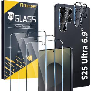 firtstnow 3 Pack for Samsung Galaxy S25 Ultra Screen Protector Tempered Glass + 3 Pack Camera Lens Protector, Military Grade Shatterproof, 9H Hardness, Fingerprint Unlock,Case Friendly 6.9 Inch