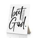 ERYBHKRTYH Christian Sign, But God Bible Verse Wooden Stand Sign 5x7 Inch, Christian Gifts for Women Men, Religious Decorations for Home Office Church Prayer Room Desk Table Decor