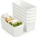 Plastic Storage Bins 6 Pack, Front Handle Design, 11"x5" Pantry Organization and Storage Open Top Baskets for Shelves Closet Cabinet Sink Counter Cupboard Drawer Rridge (White)