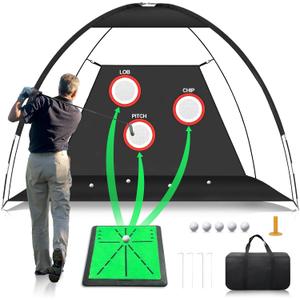 10x7 FT Golf Net Golf Practice Net with Hitting Mat Golf Hitting Net for Backyard Driving, Indoor/Outdoor Training Chipping Aid Nets with Targets