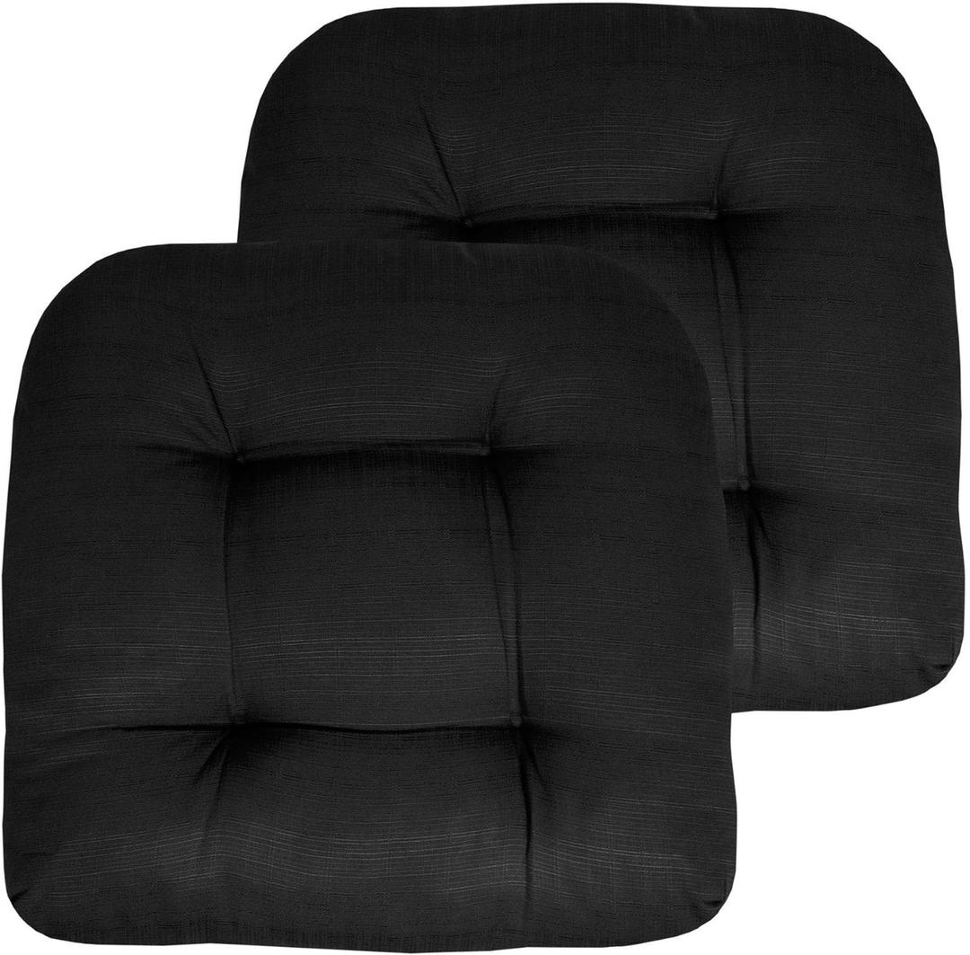 Sweet Home Collection Patio Cushions Outdoor Chair Pads Premium Comfortable Thick Fiber Fill Tufted 19" x 19" Seat Cover, 2 Count (Pack of 1), Black