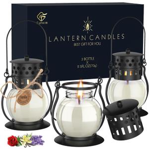 Scented Candles for Home, 3 Pack Retro Lantern Aromatherapy Candles for Home Scented, Lavender Candles Set, Soy Jar Candle Gifts for Women Men (Vanilla, Rose, Lavender)