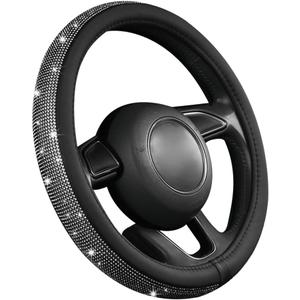 Ziciner Steering Wheel Cover, Bling Crystal Rhinestones Auto Wheel Protector, Sparkly Cover Universal Fit Diverse 14.5-15 inch Steering Wheel, Interior Decor Car Accessories (Black)