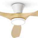 TALOYA 52 inch Ceiling Fans with Lights and Remote, Flush Mount Low Profile Ceiling Fan with Reversible DC Motor ABS Blades for Bedroom Living Room Kitchen Light Oak Finish (52inch Wood grain)