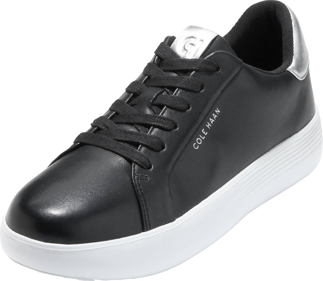 Cole Haan Women's Grand Crosscourt Joy Platform Sneakers (6.5 Wide, Black/Silvr Metalc)