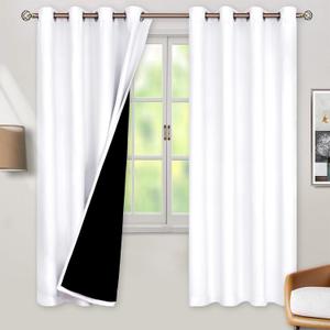BGment Thermal Insulated 100% Blackout Curtains for Bedroom with Black Liner, Double Layer Full Room Darkening Noise Reducing Grommet Curtain (46 x 72 Inch, Pure White, 2 Panels)