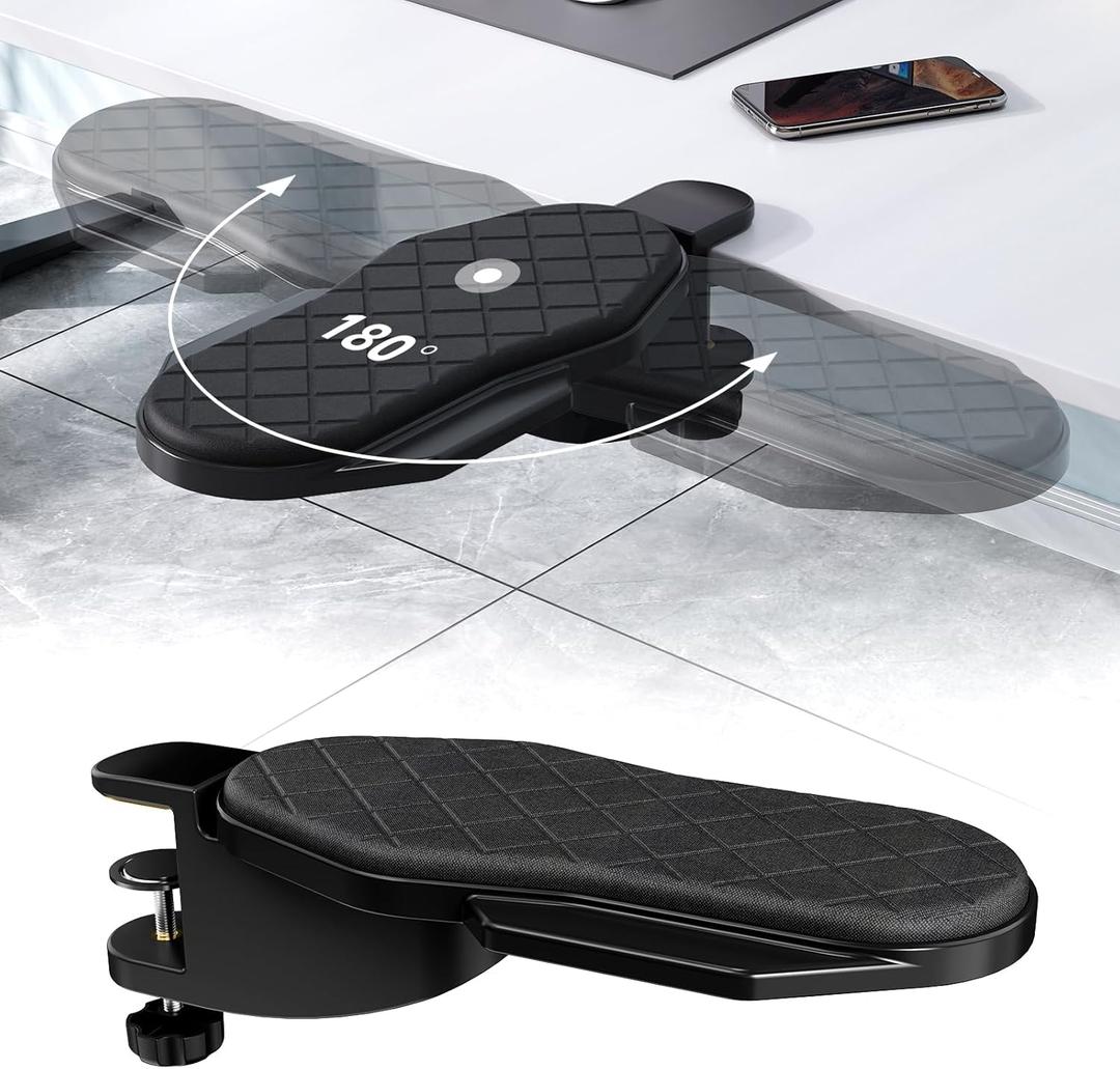 Ergonomics Desk Extender Tray, Table Mount Arm Wrist Rest Shelf, 180 Swivel Elbow Arm Support, Computer Desk Extender Tray for Home and Office (Black - Rotating)