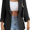 Women Business Blazer Jacket Stretch Lapel Collar Long Sleeve Lapel Pockets Notched Collar Casual Work Office Blazers, Medium