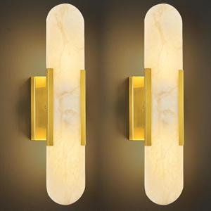 Alabaster Wall Sconce, Modern Sconces Wall Decor Set of 2 Gold, 19.7 in-2Pack
