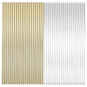 Lawie 40 Pack 6 Inch Gold Silver Long Metal Straight Hair Sticks with Hole Pencil Plain Hair Picks Forks Needle Rod Blank Thin Hairpins Hair Shawl Pins Chopsticks Bun Holder Craft DIY Accessories Bulk