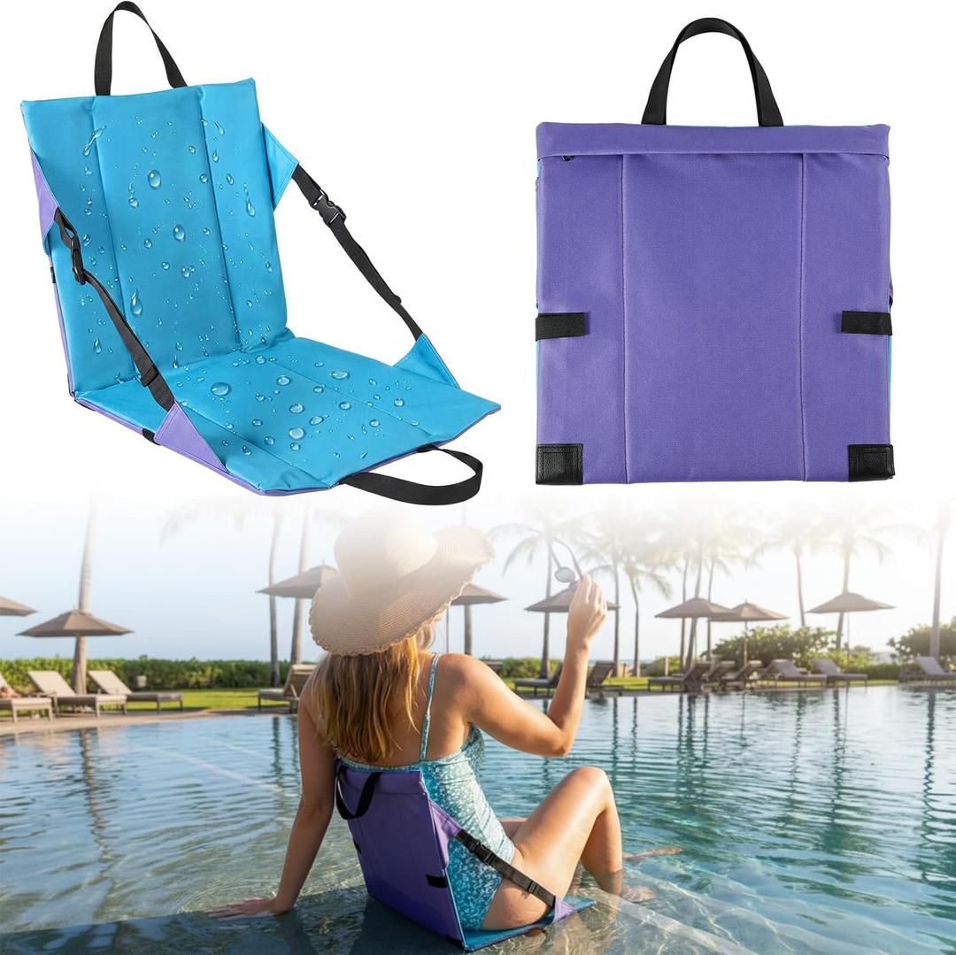 Cinnvoice 2 Pack Waterproof Foldable Pool Edge Chairs for Adults, Portable Adjustable Folding Beach Seat, Lounge Chair for Poolside Camping Picnic Lawn Outdoor Concert Tailgate BBQ(Peacock Blue)