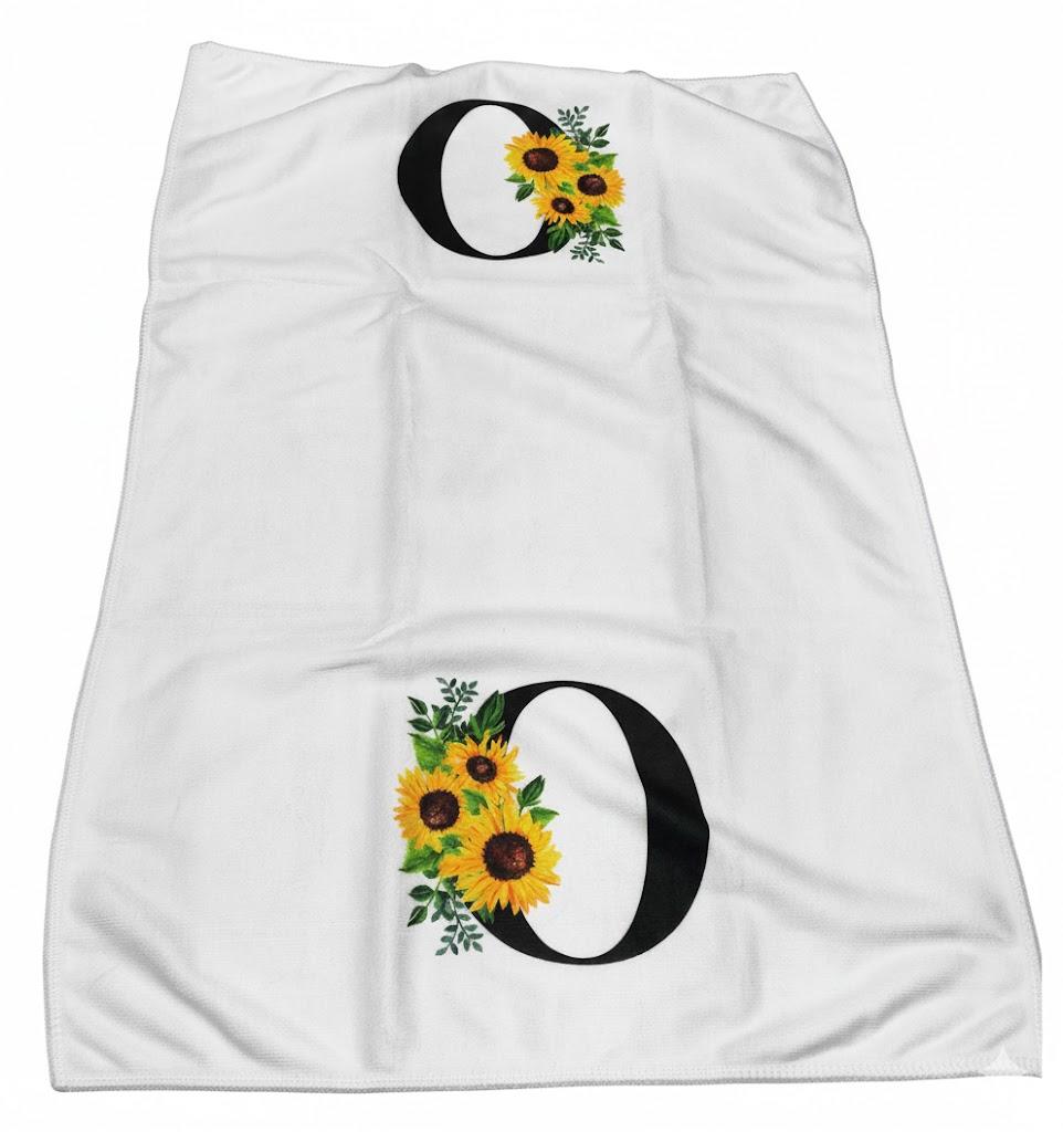 Z-synka Monogrammed Sunflower Hand Towels,Ini-tial O Tea Towel Letter Kitchen Towels,Sunflower Gifts for Women,Monogram Dish Towel 17x23 Inch,Kitchen Bathroom Decorative Ini-tial Gifts for Mom Wife Pack of 3