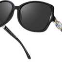 FIMILU Sunglasses for Women, Polarized Retro Stylish Sunglasses Oversized Trendy Sun Glasses UV Protection for Vacation 5203 (A1 Black Frame/Grey Lens)
