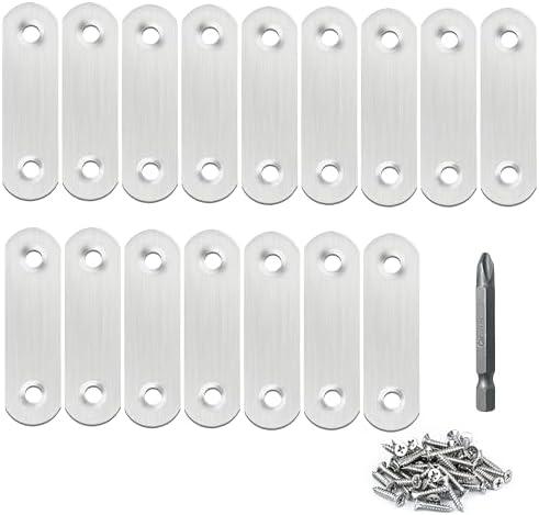 16 Pack Flat Plate Straight Brackets 60MM Stainless Steel Flat Metal Braces,Repair Bracket with Screws