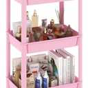 Steehoom 3-Tier Utility Rolling Cart with Cover Top Board, Mobile Utility Cart with Lockable Casters Multi-Functional Storage Trolley for Office, Bathroom, Kitchen, Garden, Laundry Room (Pink)