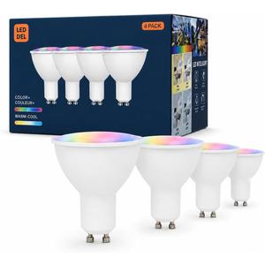 Loopo Tuya Zigbee Smart GU10 LED Light Bulbs 4 Pack
Hub Required, 450LM Dimmable RGB Color Changing, Tunable White 2200K-6500K, Google Home & Smart Life App