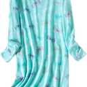 PNAEONG Women's Cotton Sleepwear Long Sleeves Nightgown Print Tee Sleep Dress, L