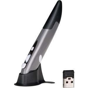 lychee Wireless Optical Pocket Pen Mouse, 2.4GHZ USB Wireless Optical Pen Mouse 800/1200/1600 DPI Adjustable Handwriting Mini Air Mice for PC Laptop Notebook Computer Mac (Grey)