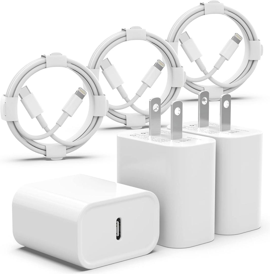 iPhone Fast Charging Set - 20W PD USB C Wall Charger With 6FT Cable for iPhone 14/14 Pro Max/13/13 Pro/12/12 Pro/11/11 Pro/XS, Pad (3 Pack)