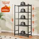Storage Shelves, 5-Tier Metal Shelving Unit with 120 lbs Per Shelf, Leveling Feet, Storage Rack for Garage, Kitchen, Pantry, Closet, 24" x 11.8" x 61.1", Black