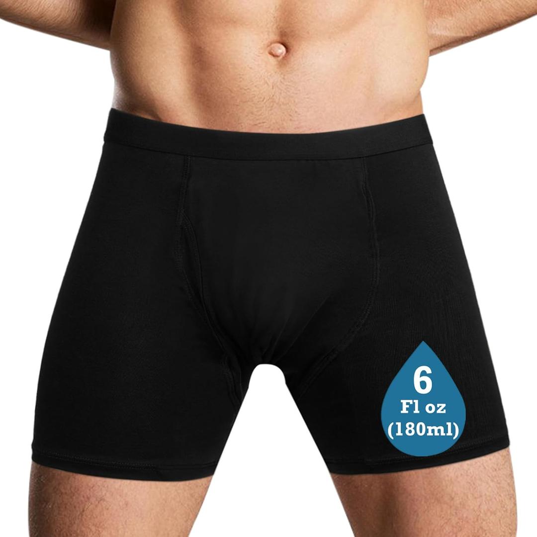 Reusable Incontinence Underwear for Men, Washable Boxer Briefs Protection, Leak Proof Adult Male Diapers for Urinary Absorbency (Black 1pcs, Large) (Black, L)