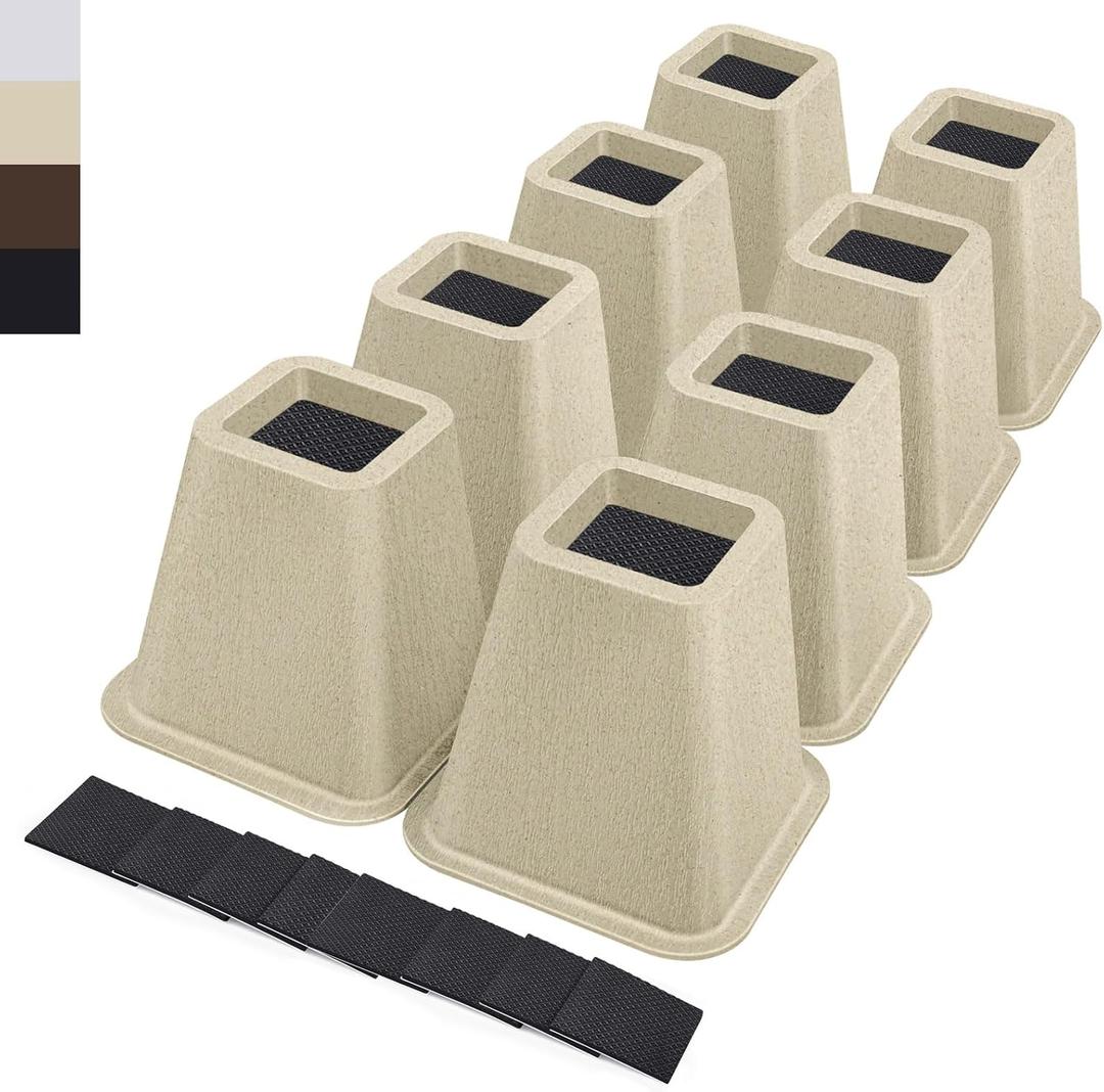 6 Inch Heavy Duty Bed Risers, Furniture Risers for Desk, Chair, Table or Sofa, Couch Lift Risers, Supports up to 2200 lbs per Leg(8 Pack Beige)