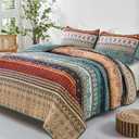 WONGS BEDDING Boho Queen Quilt Set, Green and Brown Bohemian Queen Quilt Bedding Set, Lightweight Microfiber Bed Decor Bedspread for All Season 96"x90"(3 Pieces)