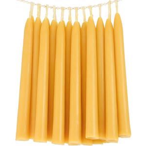 24 Pack Beeswax Taper Candles in Bulk 8 inch Tall - All Natural, 100% Pure Unscented Bee Wax Candle, Dripless, 5 Hours Burnning Time -Yellow