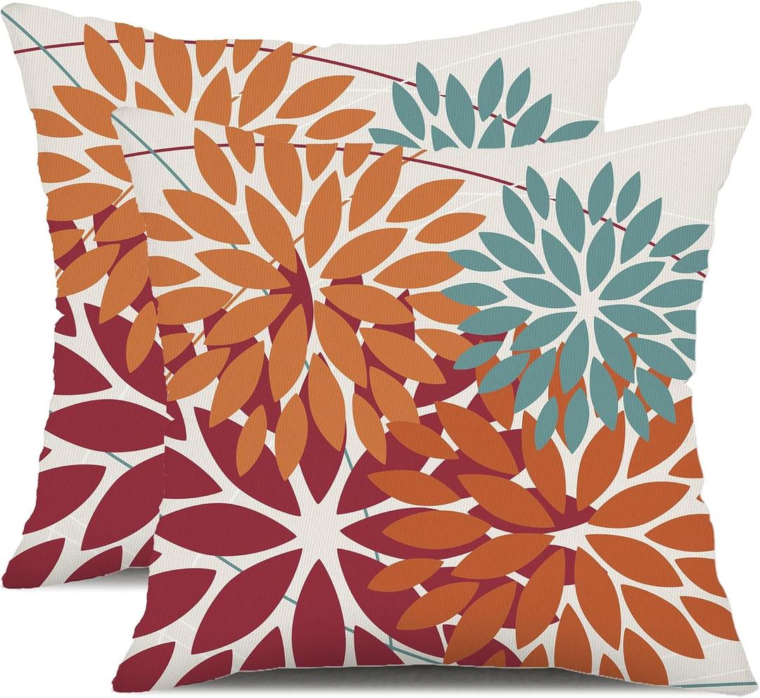 DFXSZ Outdoor Throw Pillow Covers 18x18 Inch Set of 2 Waterproof Spring Summer Geometric Elegant Burnt Orange Outdoor Pillow Covers for Patio Funiture Garden Couch 168D18