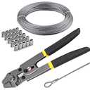 AOOCY Stainless Steel Wire Cable Crimping Tool Kit, Cutter &Crimper Plier, 100FT 304 Wire Rope, 100pcs Aluminum Sleeves Stops Complete Kit (5/64'' Stainless Steel Cable Kit)