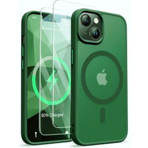 ORETECH Magnetic for iPhone 13 Case, [Compatible with Mag-Safe][2 Pcs Screen Protectors][15 FT Drop Protection], Frosted Translucent Shockproof Protective Phone Case for iPhone 13 Cover, Green