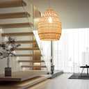 Arturesthome Boho Wicker Chandelier, Rustic Rattan Basket Pendant Light Fixture Coastal Crafts Lampshade, Farmhouse Hanging Lamp Ceiling Lighting for Kitchen Dining Room D 14.56in*18.89in, 37cmx48cm